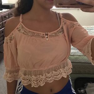 Pink/coral cropped top